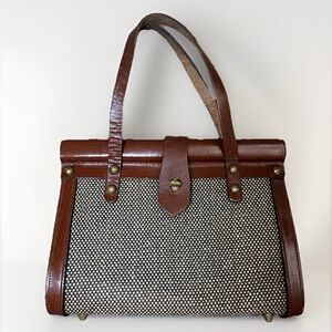 Vintage 1960s Cappelli Miami Florida Tweed & Leather Handbag Purse w/Turn Lock